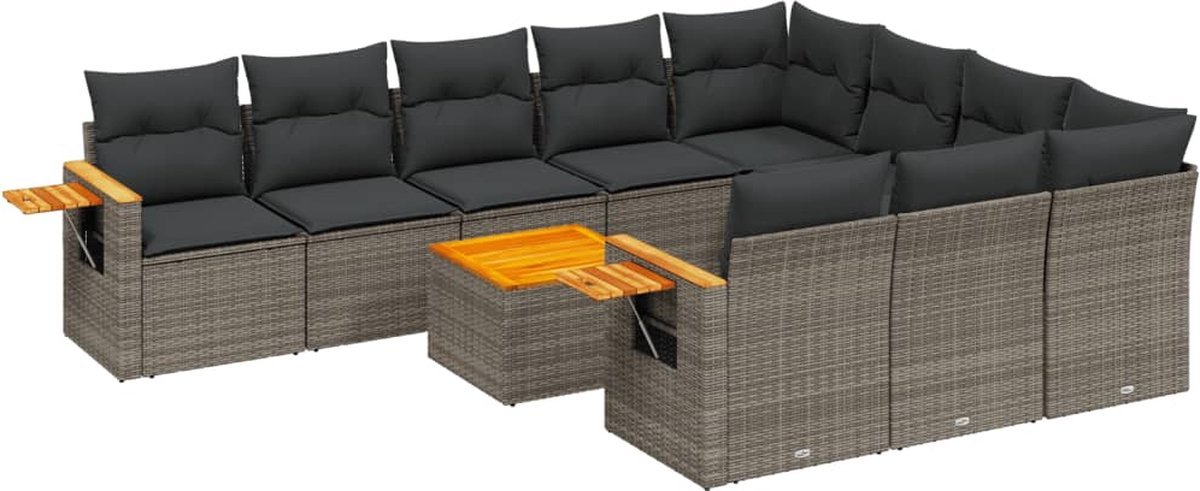 vidaXL - 11-delige - Loungeset - met - kussens - poly - rattan - grijs