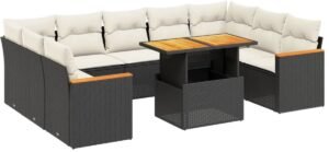 vidaXL 11-delige Loungeset met kussens poly rattan zwart - Loungeset - Loungesets - Tuinset - Tuinbank