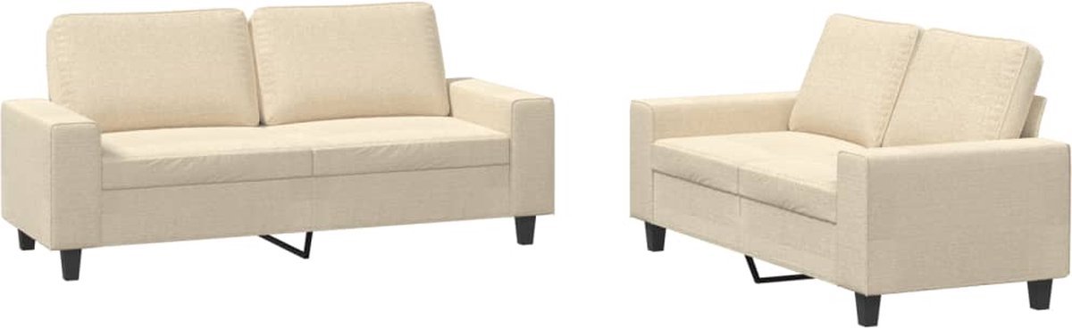 vidaXL - 2-delige - Loungeset - stof - crèmekleurig