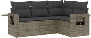 vidaXL - 4-delige - Loungeset - met - kussens - poly - rattan - grijs
