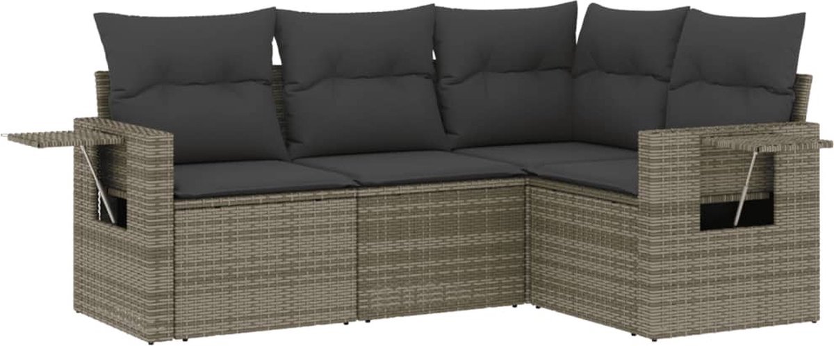 vidaXL - 4-delige - Loungeset - met - kussens - poly - rattan - grijs