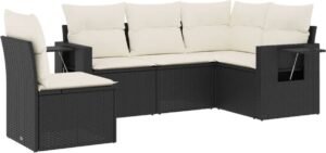 vidaXL - 5-delige - Loungeset - met - kussens - poly - rattan - zwart