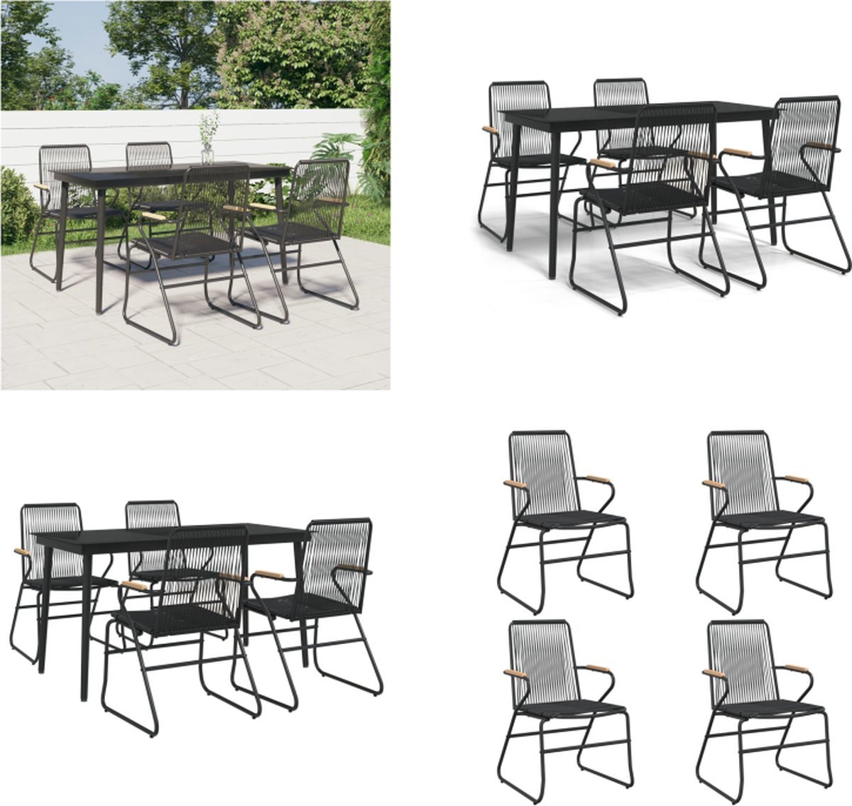 vidaXL - 5-delige - Tuinset - PVC-rattan - zwart