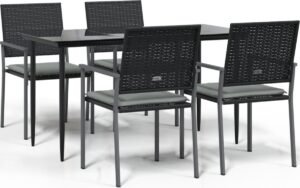 vidaXL - 5-delige - Tuinset - met - kussens - poly - rattan - en - staal