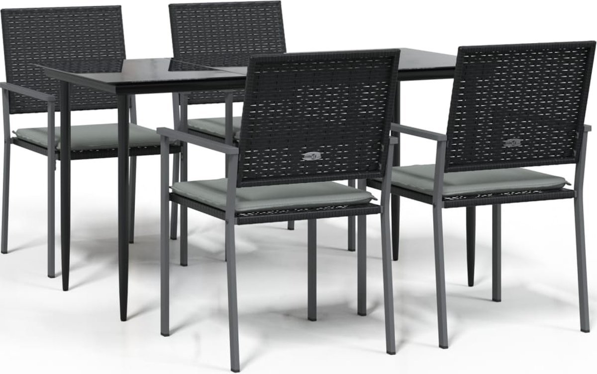 vidaXL - 5-delige - Tuinset - met - kussens - poly - rattan - en - staal