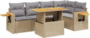 vidaXL - 6-delige - Loungeset - met - kussens - poly - rattan - beige