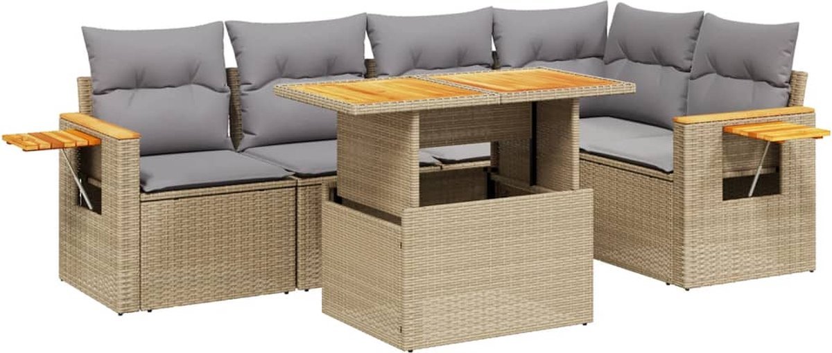 vidaXL - 6-delige - Loungeset - met - kussens - poly - rattan - beige