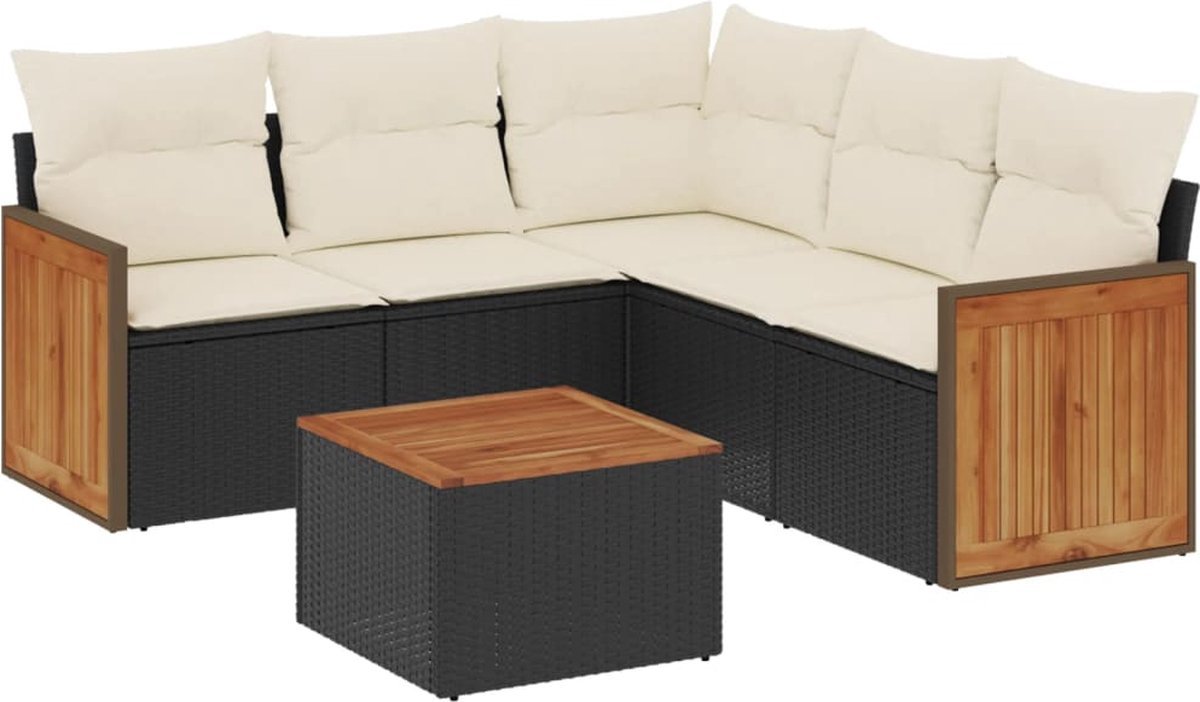 vidaXL - 6-delige - Loungeset - met - kussens - poly - rattan - zwart