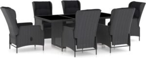 vidaXL - 7-delige - Tuinset - met - kussens - poly - rattan - donkergrijs