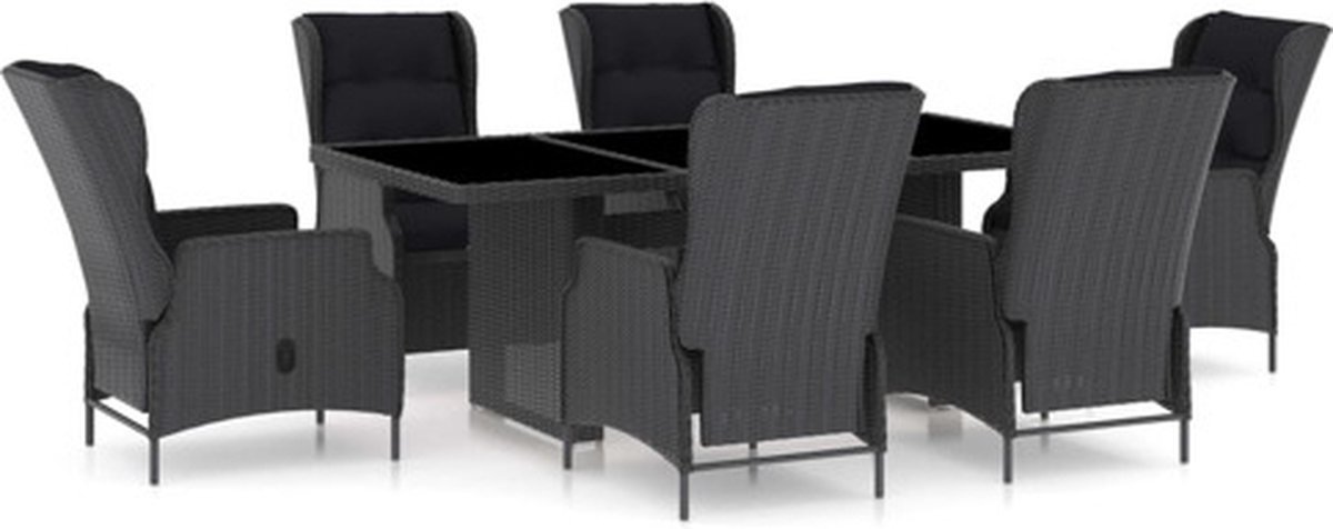 vidaXL - 7-delige - Tuinset - met - kussens - poly - rattan - donkergrijs