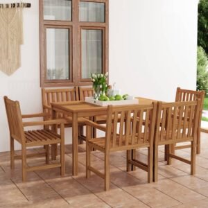 vidaXL 7-delige teakhouten tuinset Eetkamerset - Teak Meubilair - Buiteneetkamer - Tuinstoel - Salontafel - Garden Furniture - Terrassenset