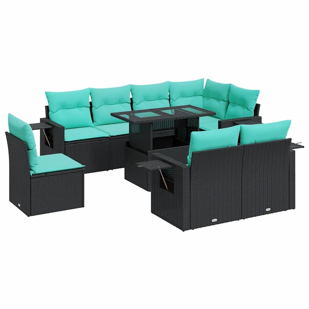 vidaXL - 9-delige - Loungeset - met - kussens - poly - rattan - acacia - zwart