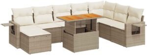 vidaXL - 9-delige - Loungeset - met - kussens - poly - rattan - beige