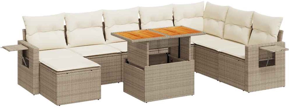 vidaXL - 9-delige - Loungeset - met - kussens - poly - rattan - beige