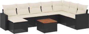 vidaXL - 9-delige - Loungeset - met - kussens - poly - rattan - zwart