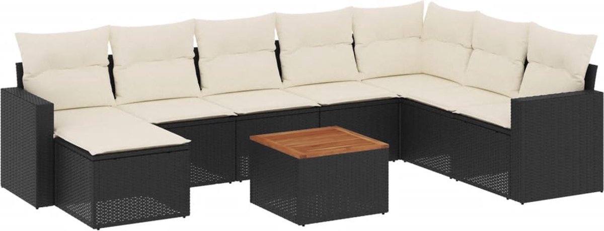 vidaXL - 9-delige - Loungeset - met - kussens - poly - rattan - zwart