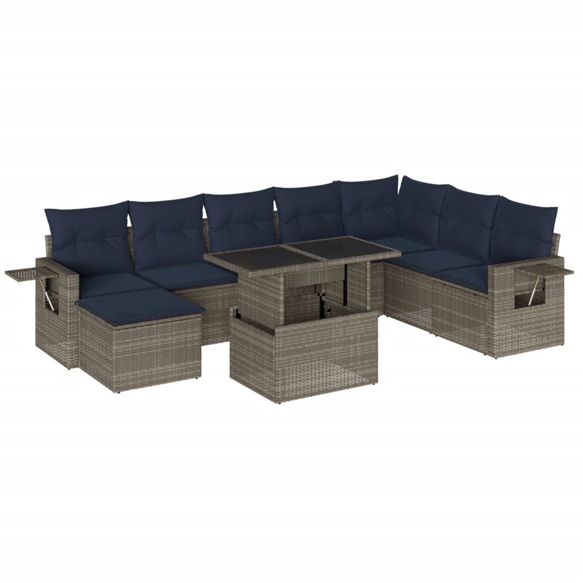 vidaXL - 9-delige - tuinbankset - met - kussens, - grijs - polyrotan