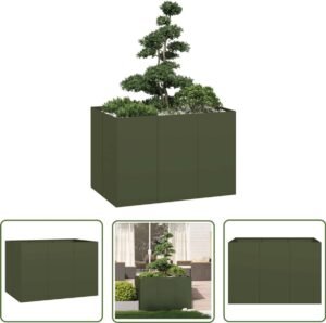 vidaXL Balkon Planters - Plantenbakken - Plantenbak 120x80x80 cm staal olijfgroen - Sierpotten - Groene Planten - Tuinaccessoires