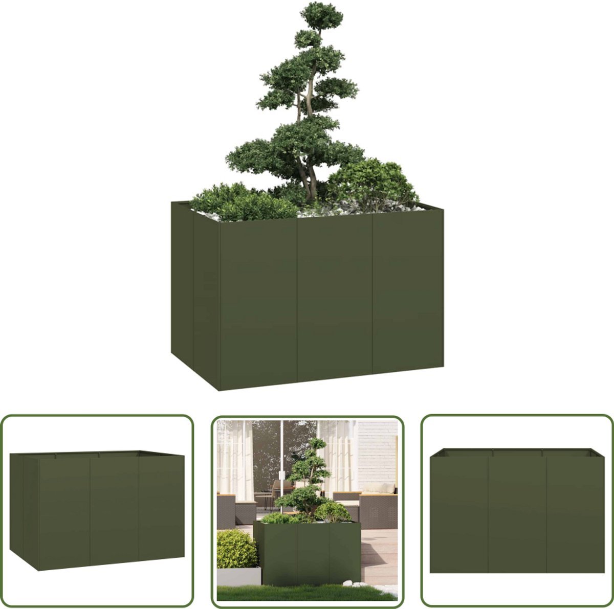 vidaXL Balkon Planters - Plantenbakken - Plantenbak 120x80x80 cm staal olijfgroen - Sierpotten - Groene Planten - Tuinaccessoires