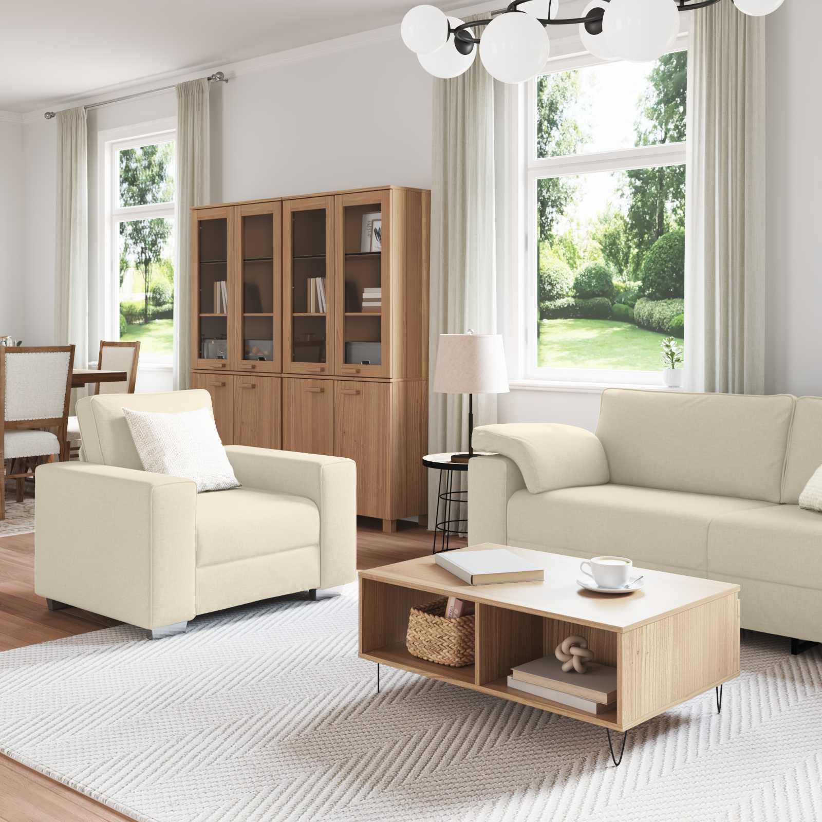 vidaXL Bank 3 pcs Beige 219 x 80 x 82 cm Linnen-mix stof