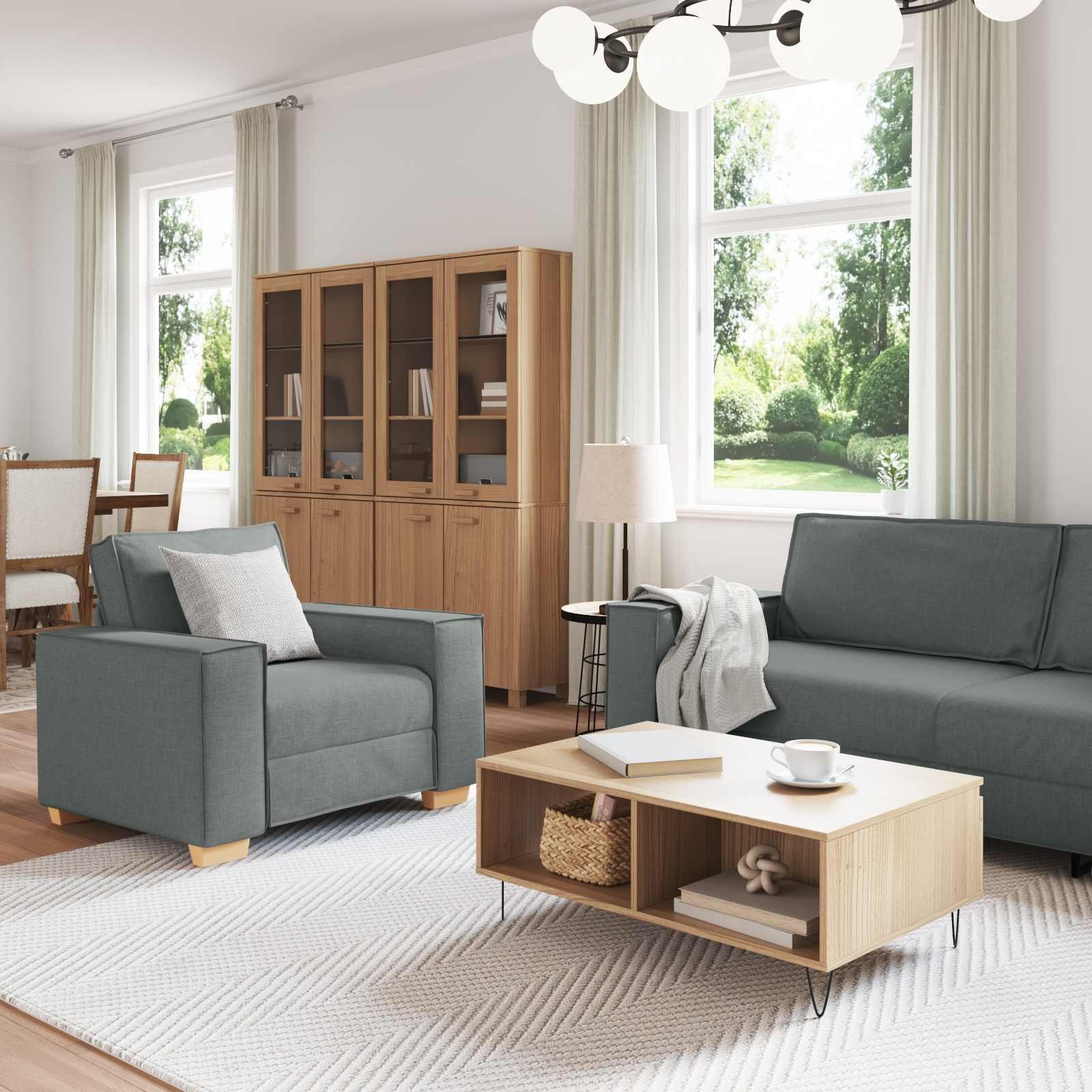 vidaXL Bank 3 pcs Donkergrijs 220 x 80 x 84 cm Linnen-mix stof