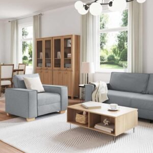 vidaXL Bank 3 pcs Lichtgrijs 220 x 80 x 84 cm Linnen-mix stof