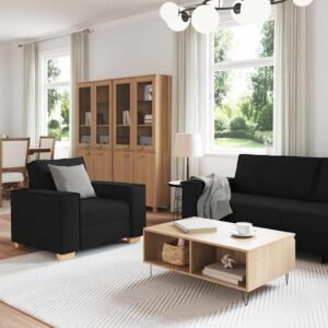 vidaXL Bank 3 pcs Zwart 220 x 80 x 84 cm Linnen-mix stof