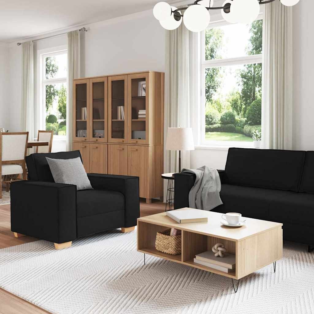vidaXL Bank 3 pcs Zwart 220 x 80 x 84 cm Linnen-mix stof