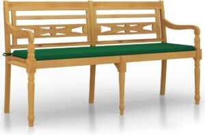vidaXL - Bankje - Batavia - met - groen - kussen - 150 - cm - massief - teakhout