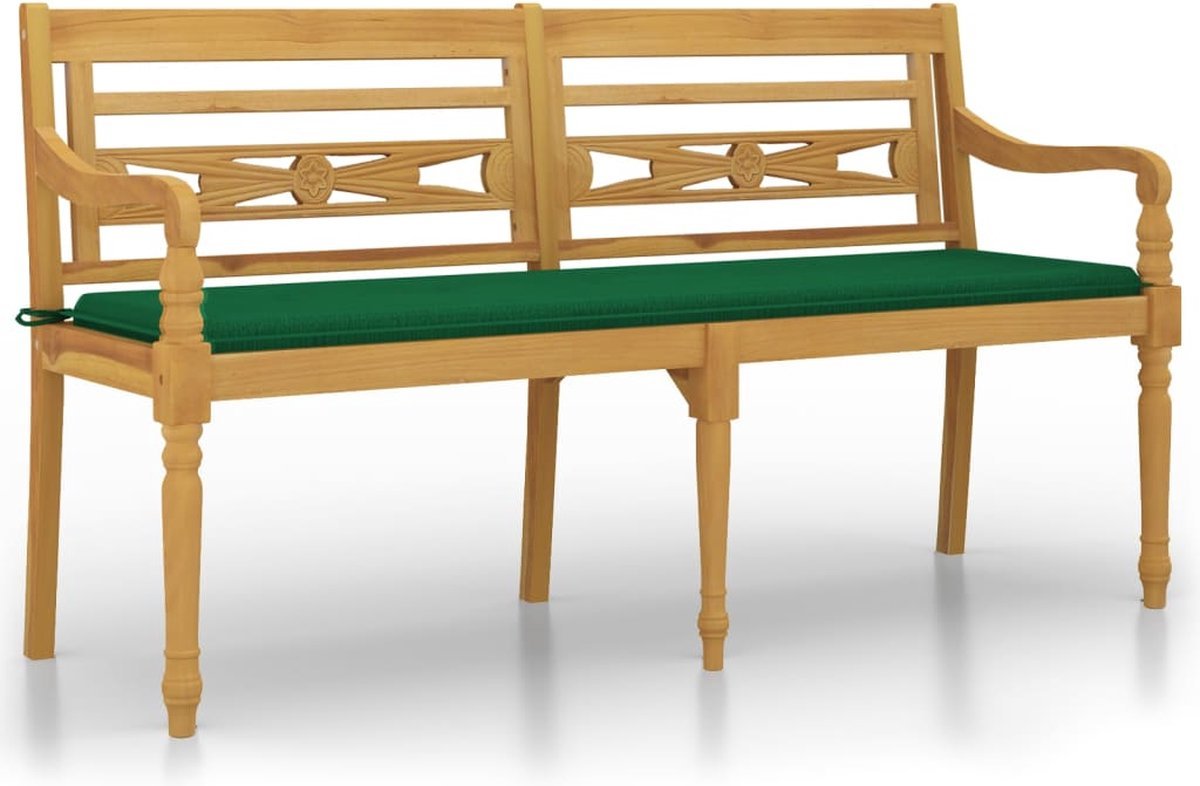 vidaXL - Bankje - Batavia - met - groen - kussen - 150 - cm - massief - teakhout