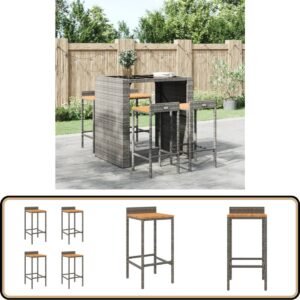 vidaXL Barkrukken 4 st Rattan & Acaciahout Grijs Barstoelen - Barkrukken - Eetkamerstoelen - Outdoor Meubilair - Tuinmeubelen
