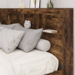 vidaXL Boekenkast Bed Gerookt eiken 140 x 200 cm Bewerkt hout