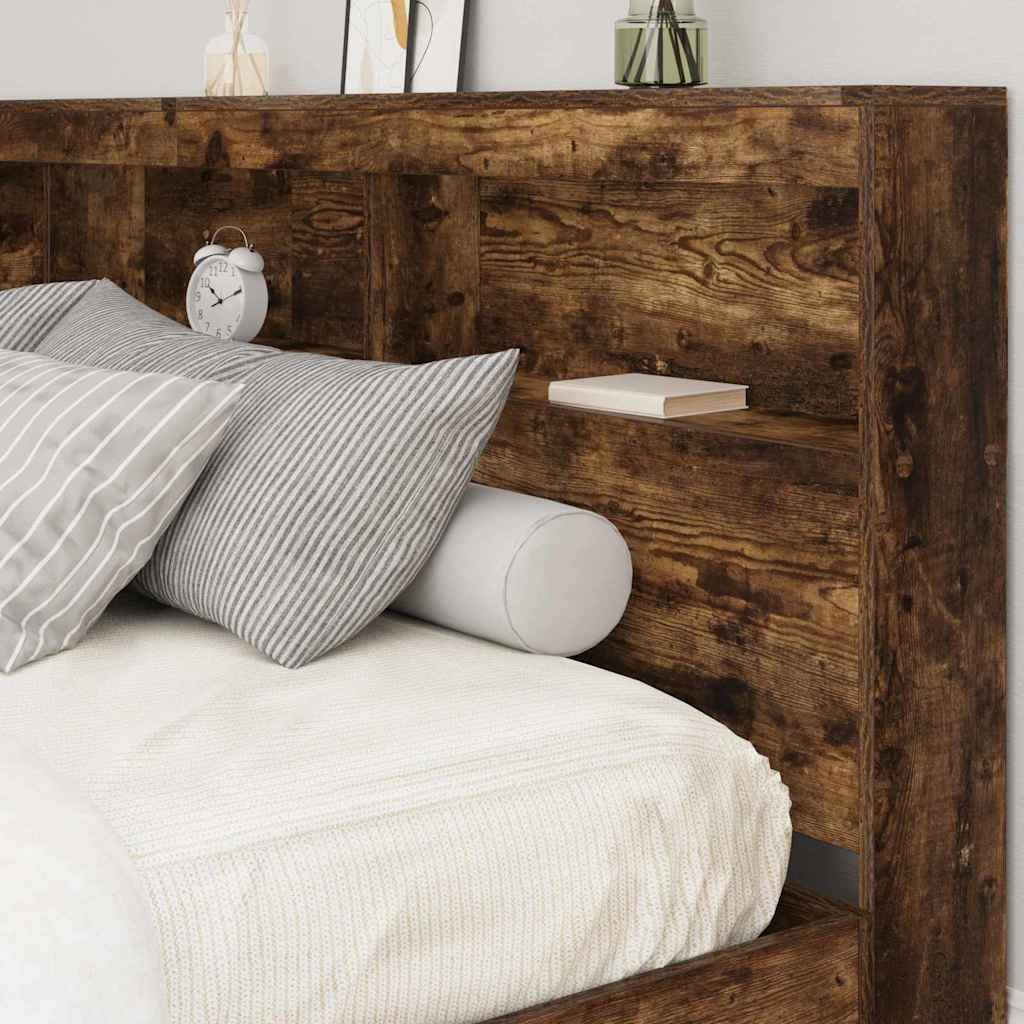 vidaXL Boekenkast Bed Gerookt eiken 180 x 200 cm Bewerkt hout