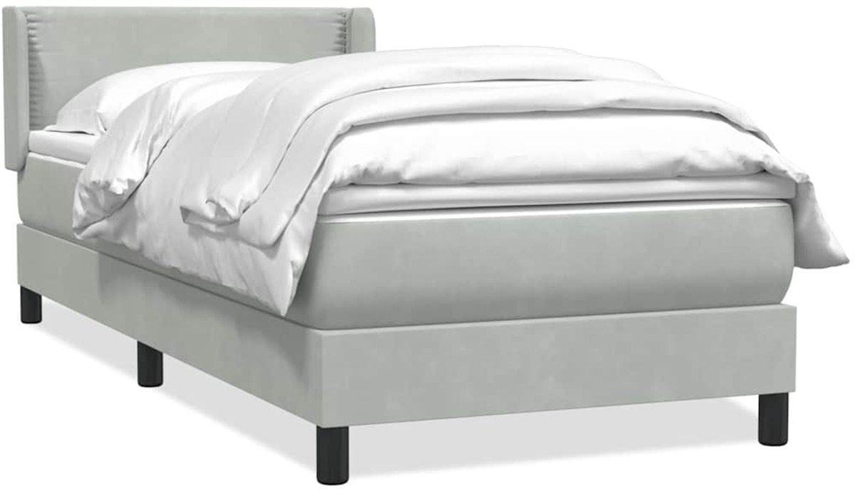 vidaXL - Boxspring - met - matras - fluweel - lichtgrijs - 80x210 - cm