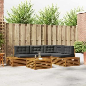 vidaXL - Buiten - bank - set - met - kussen - 5 - Stuk - Natuurlijk - en - Antraciet