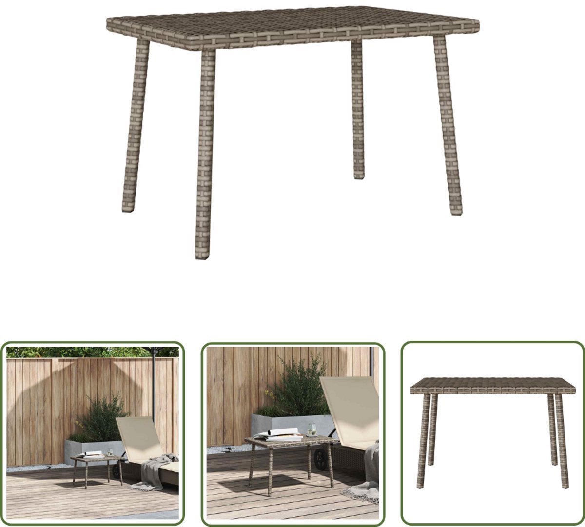 vidaXL Buitentafel - Tuin Salontafel - Tuin salontafel rechthoekig 60x40x37 cm poly rattan grijs - Patio Tafel - Ratan Tafel - Outdoor Tafel