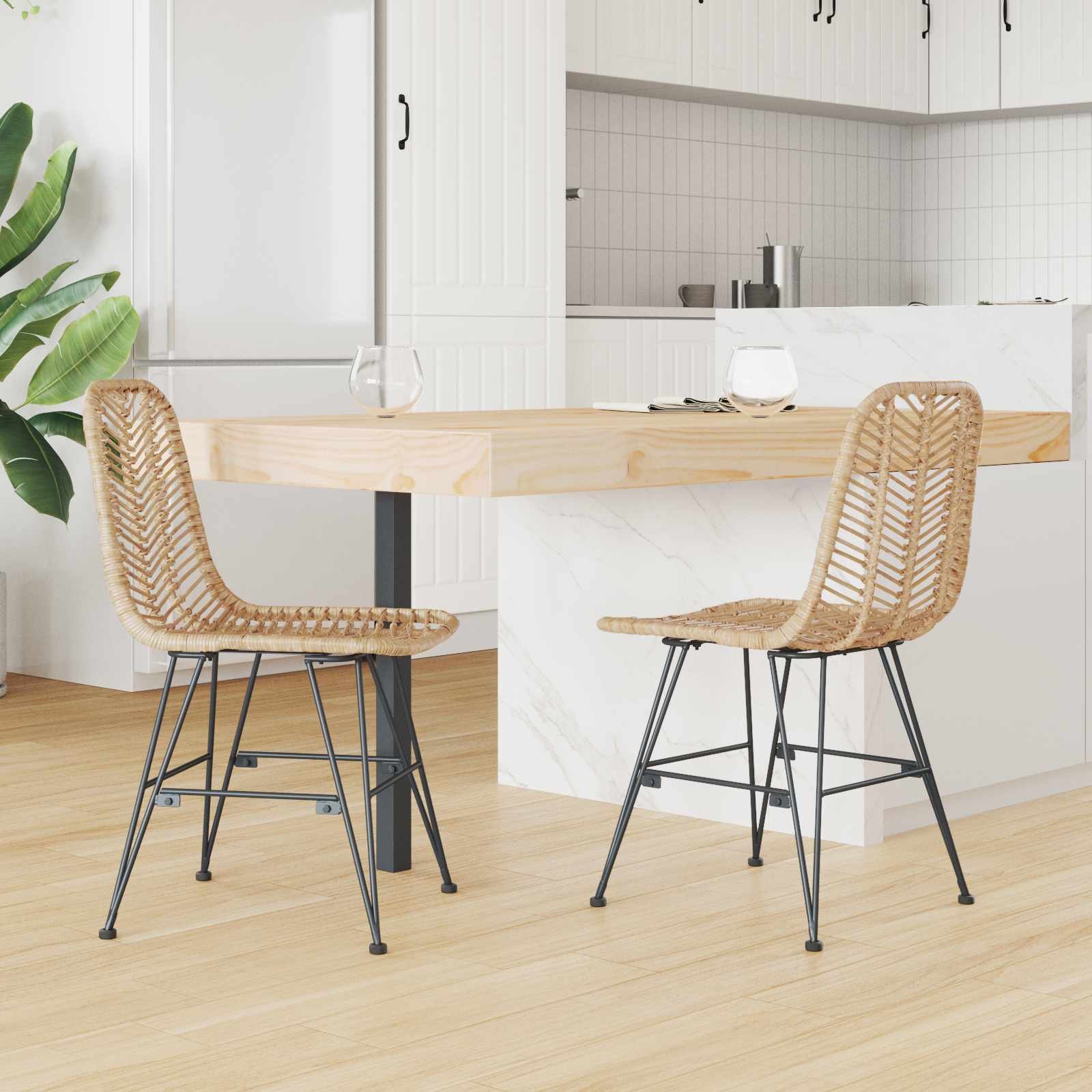 vidaXL Eetkamerstoel 2 pcs Riet en IJzer Naturel 44,5 x 54,5 x 85 cm