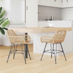 vidaXL Eetkamerstoel 2 pcs Riet en IJzer Naturel 55 x 50 x 74 cm