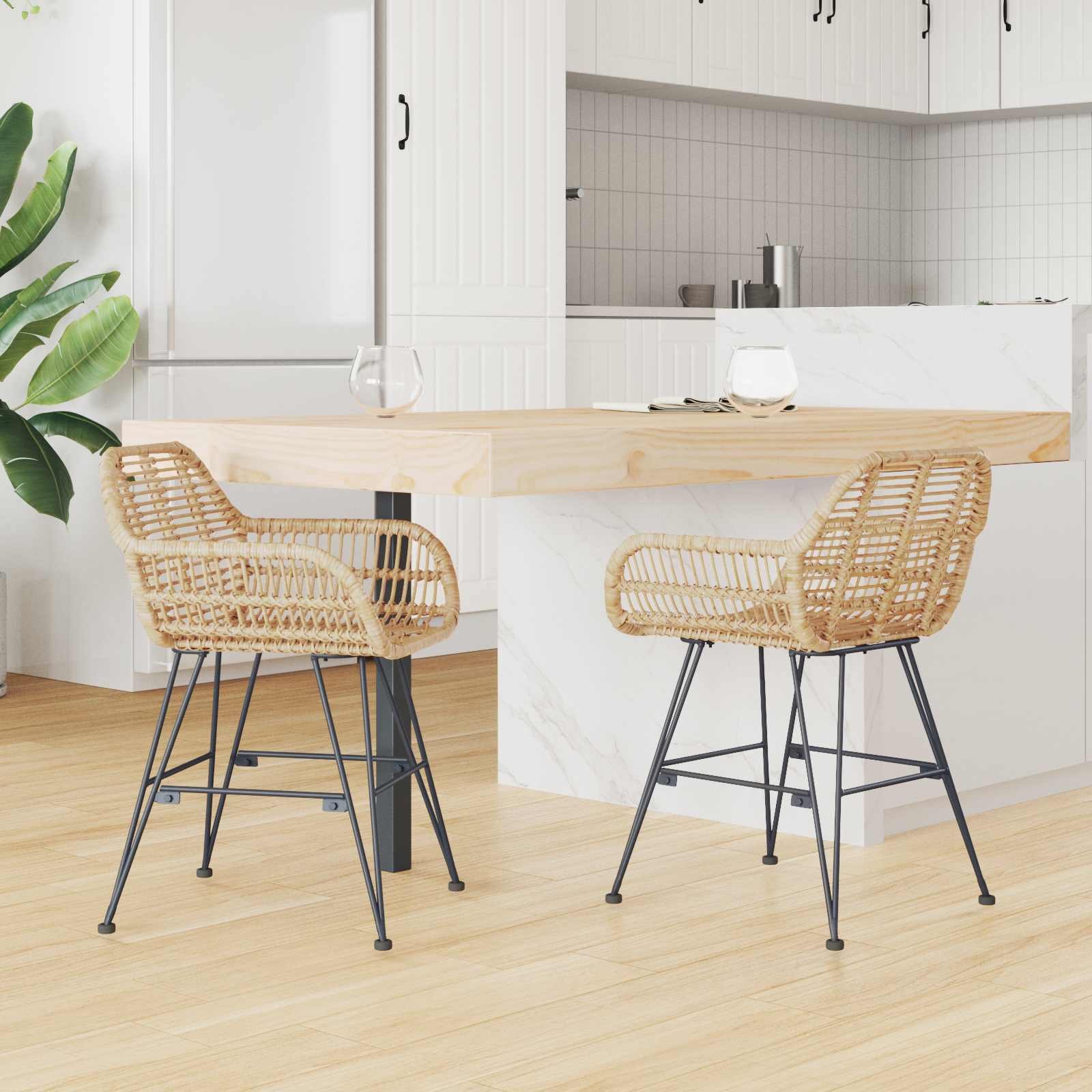 vidaXL Eetkamerstoel 2 pcs Riet en IJzer Naturel 55 x 50 x 74 cm