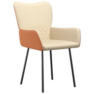 vidaXL Eetkamerstoelen 2 st stof en kunstleer crèmekleurig
