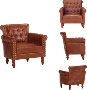 vidaXL Fauteuil - Fauteuils - Stoffen Stoel - Stoffen Stoelen - Fauteuil echt geitenleer bruin