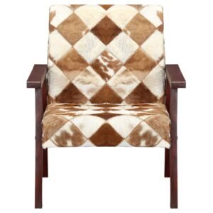 vidaXL Fauteuil echt geitenleer wit en bruin