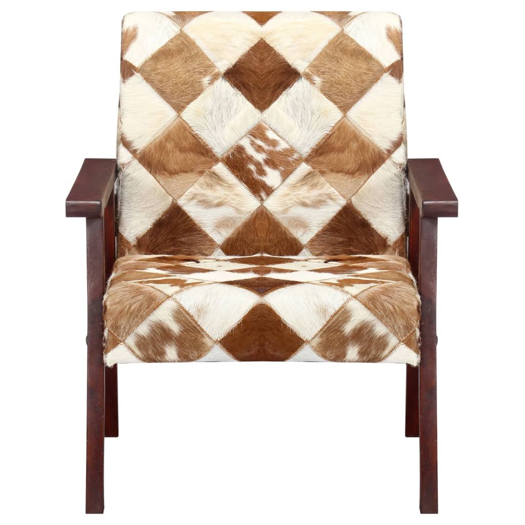 vidaXL Fauteuil echt geitenleer wit en bruin