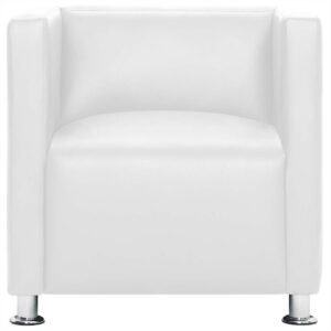 vidaXL Fauteuil kubus kunstleer wit