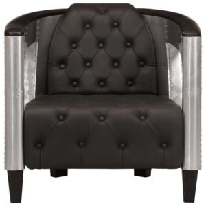 vidaXL Fauteuil luchtvaartstijl echt leer zwart
