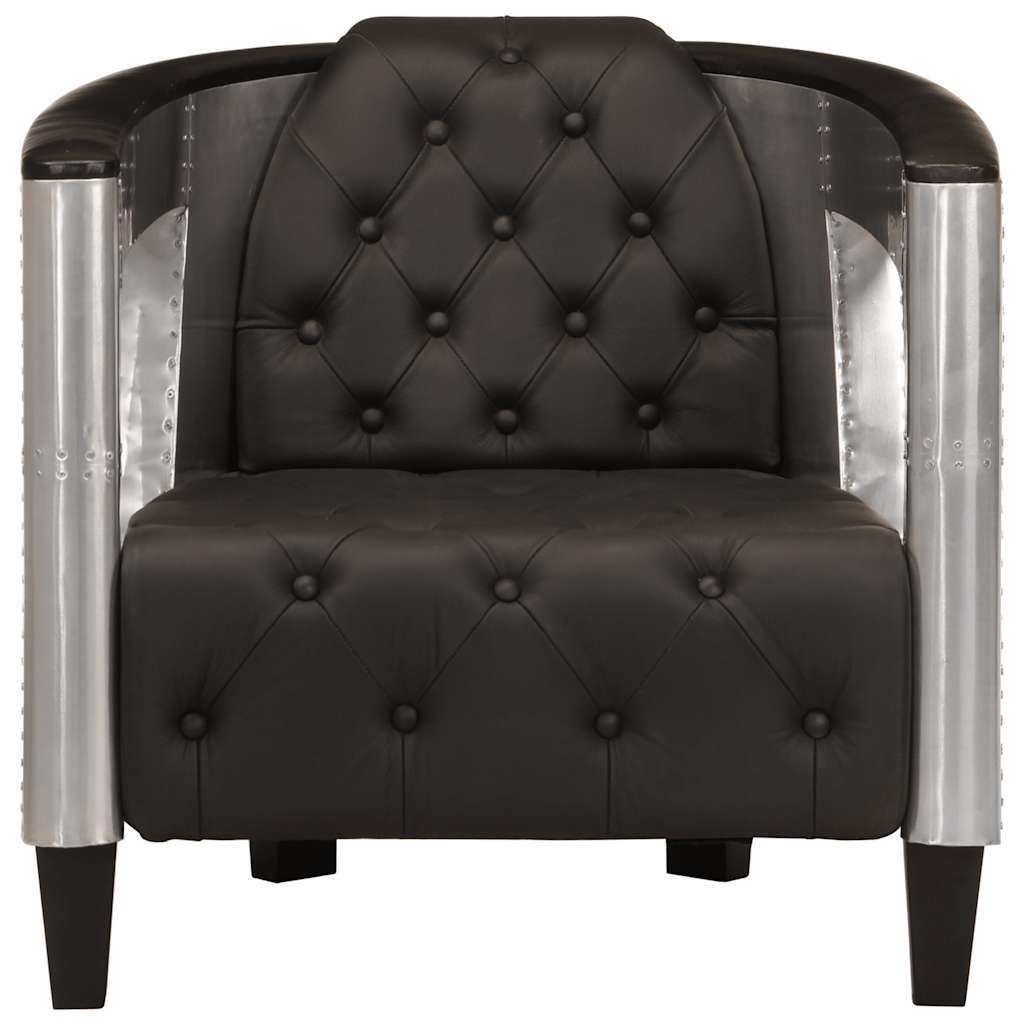 vidaXL Fauteuil luchtvaartstijl echt leer zwart