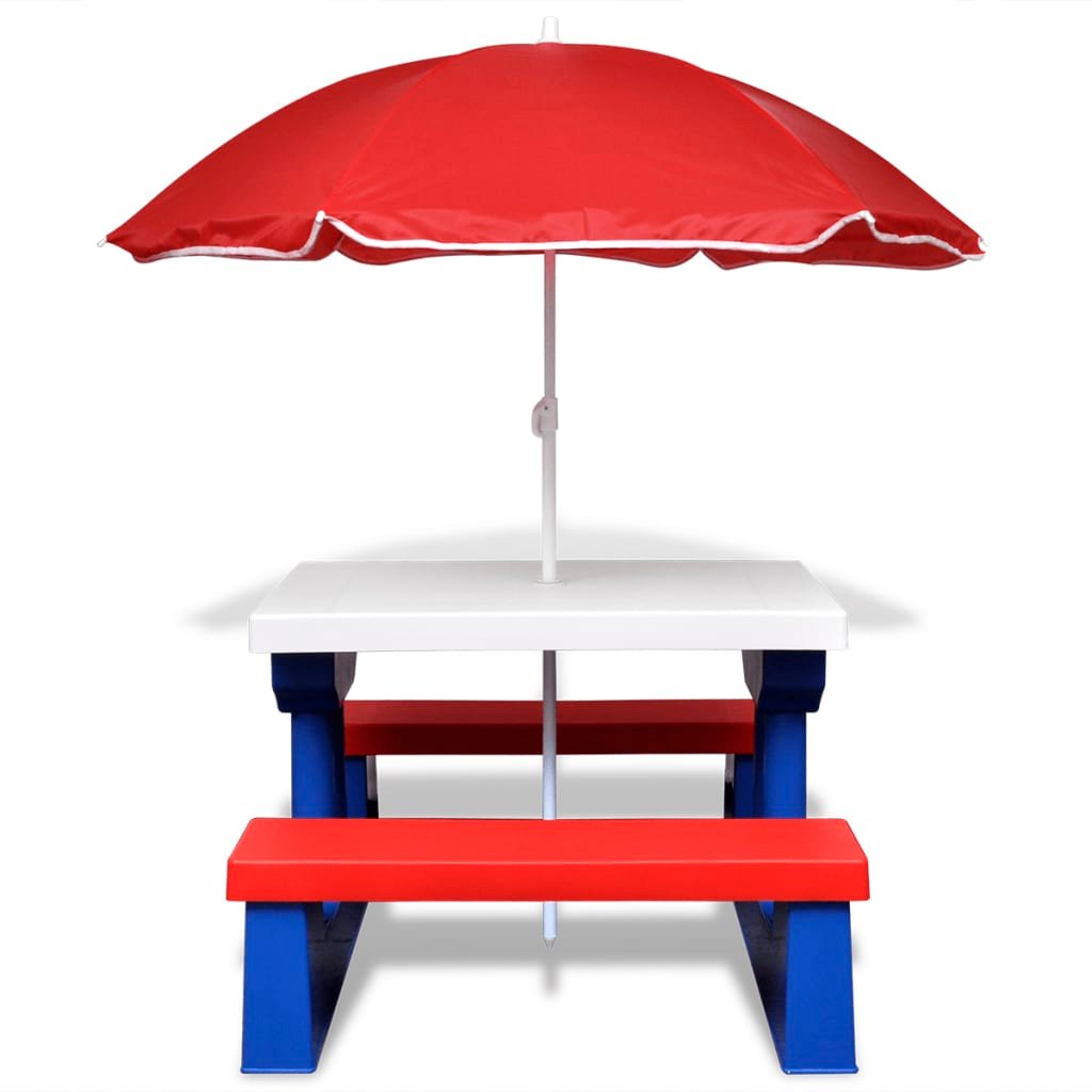 vidaXL Kinderpicknicktafel met banken en parasol meerkleurig