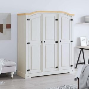 vidaXL Kledingkast met 3 deuren Mexicaans grenenhout Corona-stijl wit