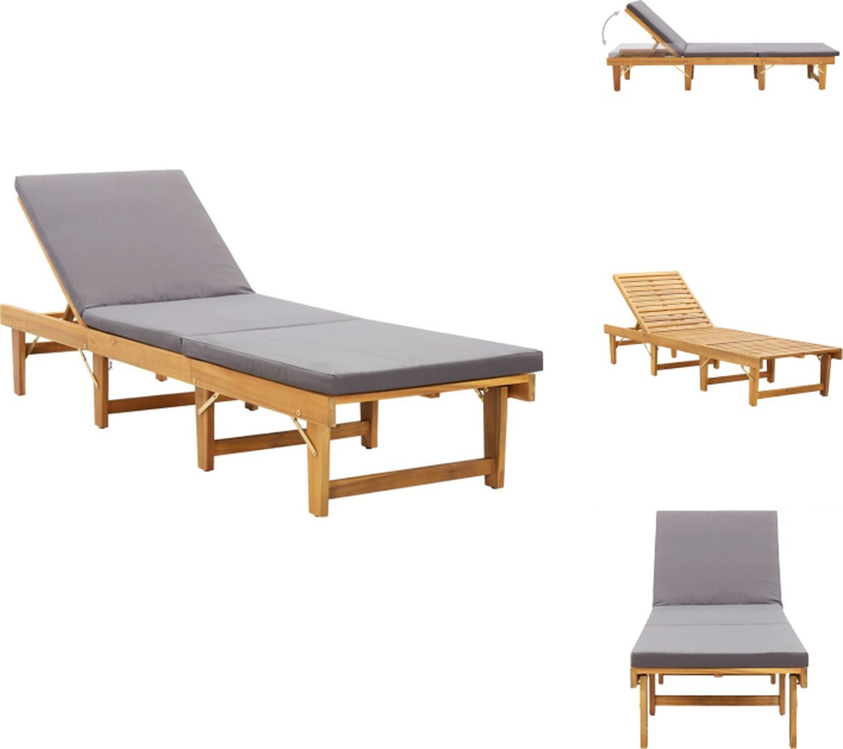 vidaXL Ligbed - Ligbedden - Ligstoel - Ligstoelen - Ligbed met kussen inklapbaar massief acaciahout