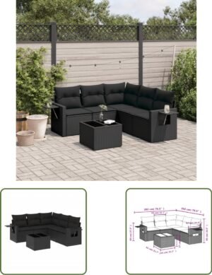 vidaXL Lounge Set - Loungeset - 6-delige Loungeset met kussens poly rattan zwart - Tuinlounge - Buitentijnen - Patio Furniture